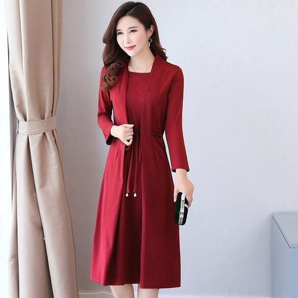 

plus size dresses 2021 autumn elegant mom dress elastic waist elbise femme square collor long sleeve vestidos l~4xl df964, Black