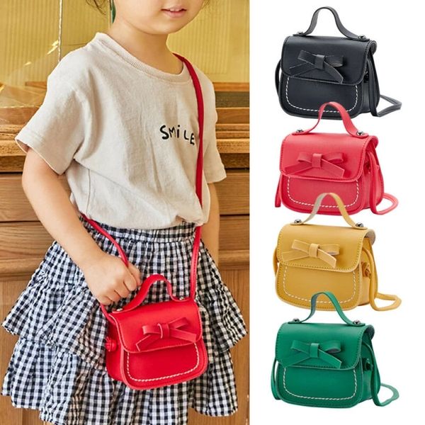

kids mini bag leather cute bow baby small coin zero wallet pouch box kawaii little girl money change toddler black purse gift, Red;black