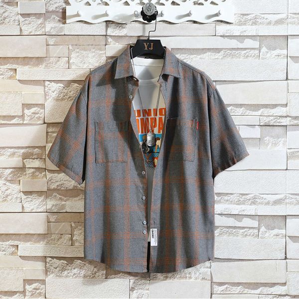 

men's casual shirts shirt summer short sleeve trend loose size plaid men's casual s4n8 utmb, White;black