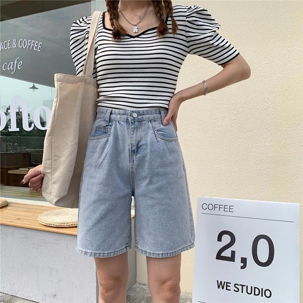 

summer high waist all women shorts match denim vintage straight wide leg female fashion ladies jeans femme, White;black