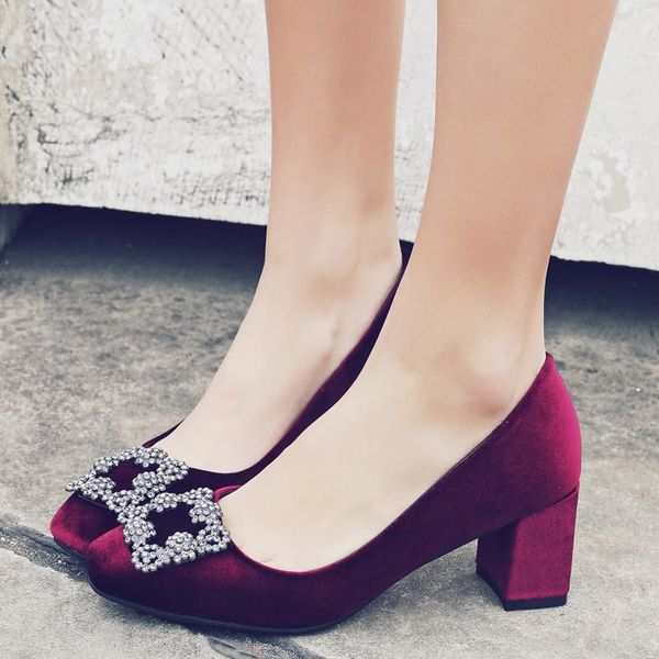 

luxury designer women high heels velvet red green womens black rhinestone office party pumps shoes brands dress