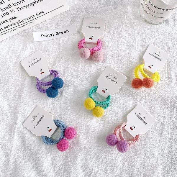 

hair accessories 2 pcs girls colourful hairball rubber bands children elastic ponytail holder baby kids cute ring ropes, Slivery;white