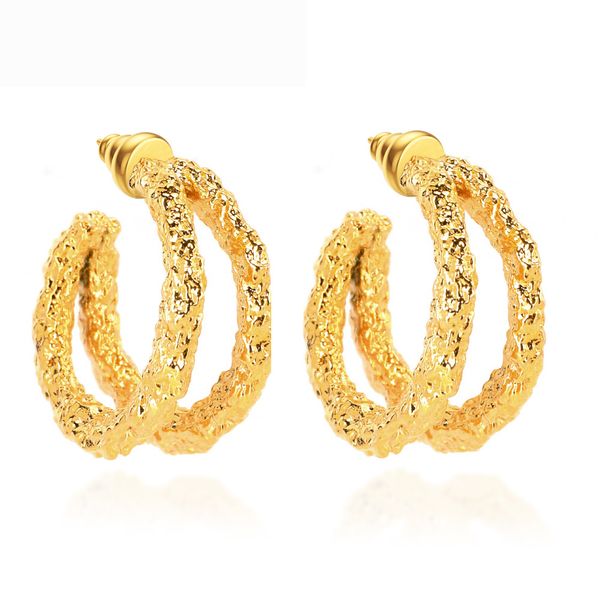 

varole double line texture hoop earrings for women gold color statement metal big hoops earings fashion jewelry