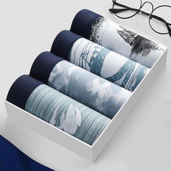 

underpants men's cotton underwear antibacterial breathable bottom stripe printed pants are knickers article 4 a box, Black;white