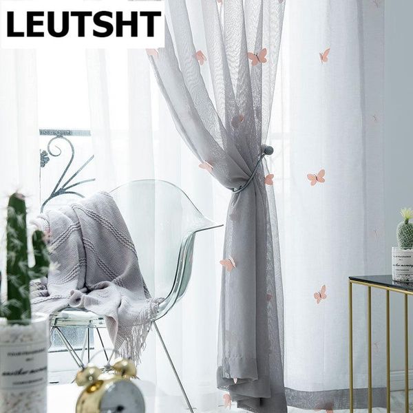 

sheer curtains pink butterfly print tulle for living girl's room kitchen wedding decor window panel cortinas stereoscopic curtain & dra