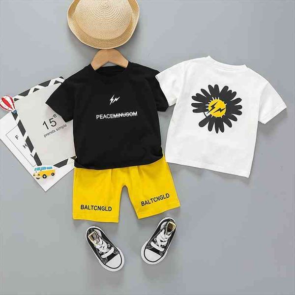 

child short sleeves clothes kids boy t-shirts shorts suit infant cotton tracksuit 1 2 4 years baby clothing sets, White