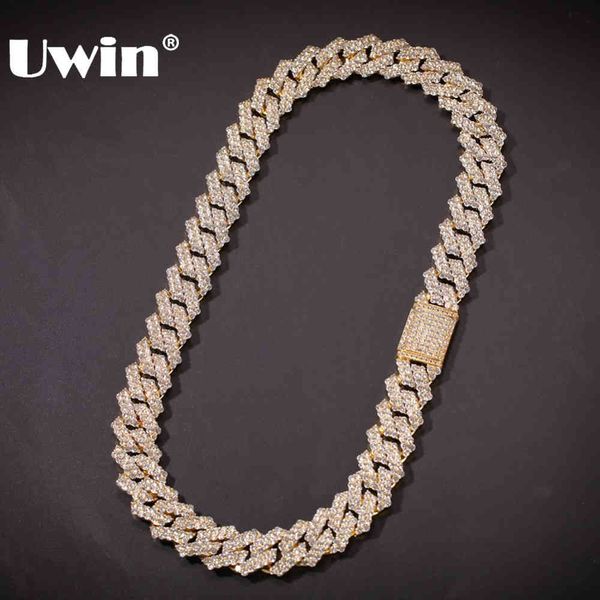 

uwin hiphop 17mm micro paved cubic zirconia prong cubans link necklace women men jewelry luxury copper cz cuban chain x0509, Black