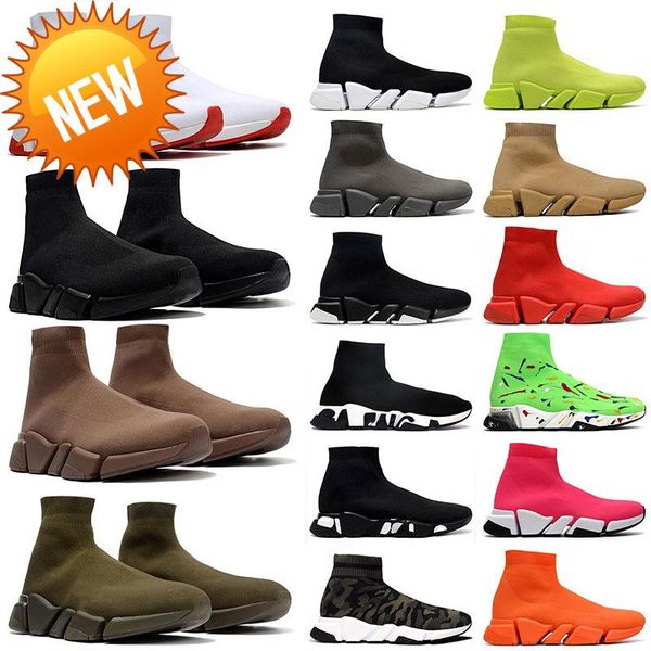 

mens sock shoes authentic balencaigas designer sneakers speed2 .0 graffiti white pink triple black unc blues new beige all orange colored t