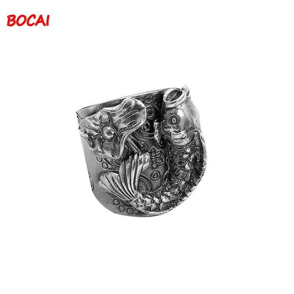 

cluster rings the latest s925 sterling silver retro handmade ethnic style personality niche wide version three-dimensional koi male and fema, Golden;silver