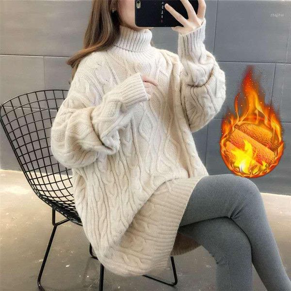

autumn/winter women's turtleneck sweater mid-length outfit loose-fitting, lazy wind and thick velvet sweaters, White;black