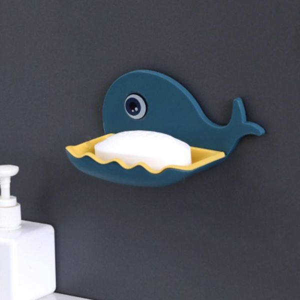 

soap dishes holder whale shaped drain box with hole wall mounted shelf soaps adhesive double layer toilet bathroom accessories