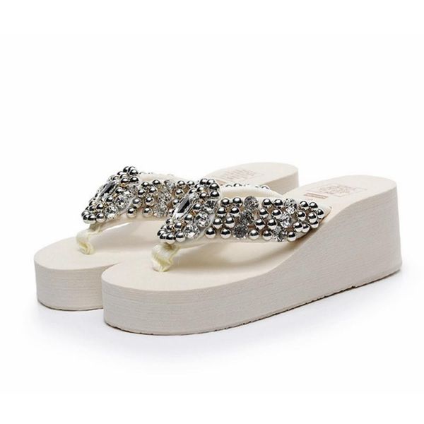 

slippers 2021 summer women slipper fashion bling crystal flip flop 6cm high wedegs platform sandal outdoor vacation travel beach slid, Black