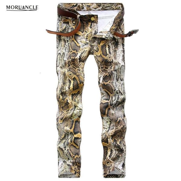 

men's jeans personality snake skin pants club wear printed denim joggers for youth slim fit hip hop painted trousers punk style c1q0, Blue