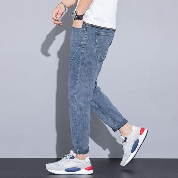 

men's jeans loose straight tube spring and autumn korean fashion leisure brand summer thin quarter pants, Blue