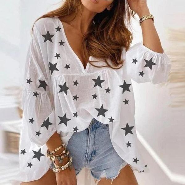 

women's blouses & shirts duuti women summer 2021 ladies fashion three quarter v-neck tee print loose casual female clothes d30, White