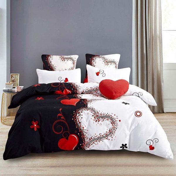 Home Living Lusso 3D Cuori colorati Stampa 2/3 pezzi Copripiumino morbido Federa Set biancheria da letto per bambini Queen e King Size 210615