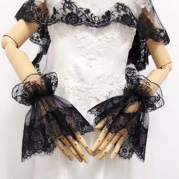 

bridal gloves exquisite fingerless black lace wedding bride dress lance trumpet fake sleeves st271, White