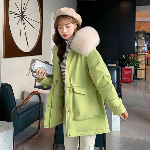 

winter jacket women korean fashion casual hooded warm cotton padde coat vintage female loose thick parkas faux fur outwears 210517, Black