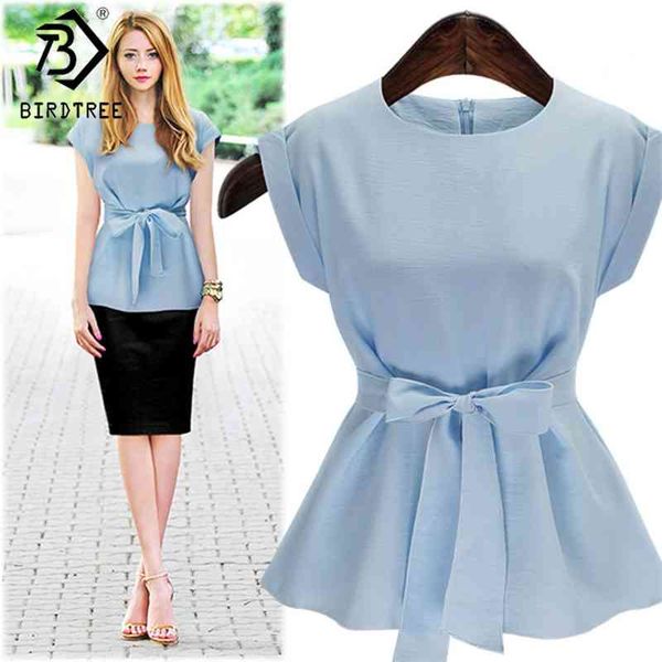 Large Women Summer Plus Size Bow annodato davanti 4XL coreano manica corta Tie Top OL Lady Office White Shirt T81235A 210416