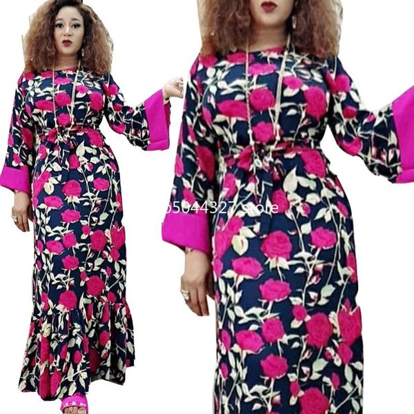 

ethnic clothing african abaya print floral dashiki dress long sleeve hijab muslim bazin design maxi robe gowns riche lady, Red
