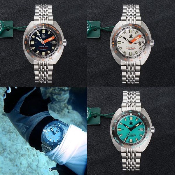 

wristwatches tactical frog sub 200m diver watch men nh35a automatic sapphire glass waterproof luminous stainless bracelet mechanical reloj, Slivery;brown