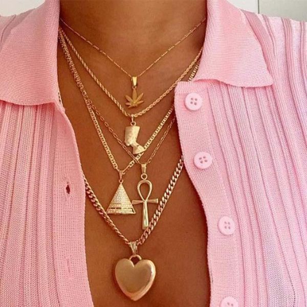 

pendant necklaces yeyulin punk pyramid multi-layer necklace for women gold silver color metal long chain fashion jewelry