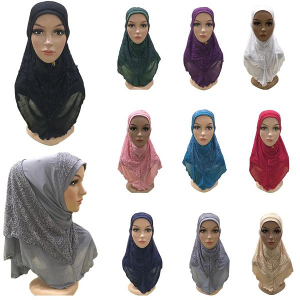 Этническая одежда мода амира мгновенная хиджаб подчеркивание крышки с кружевами мусульманские женские длинные шеи, покрывающие головы Femme Wrap Headscarf