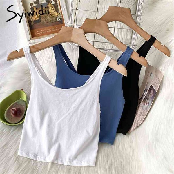 

cotton backless camis women casual crop solid white black tank summer fashion short clothing 210607