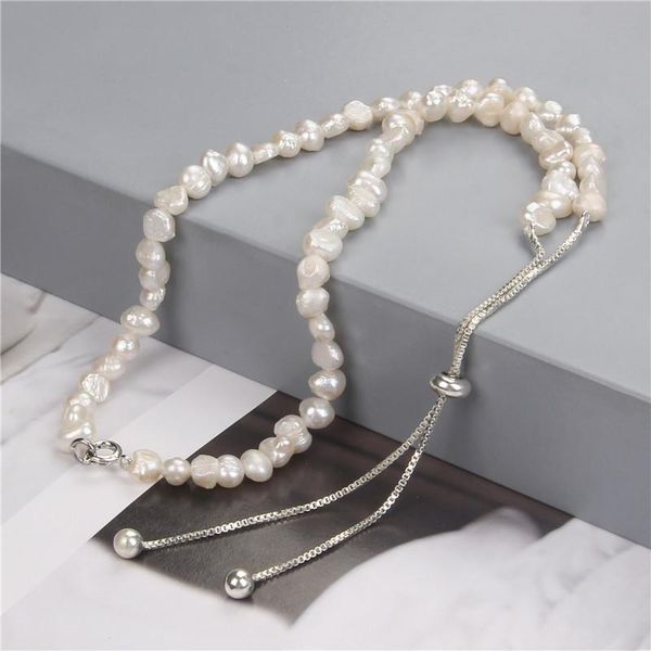 

pendant necklaces fashion natural pearl clavicle for women white beaded chokers chain necklace jewelry wedding gift, Silver