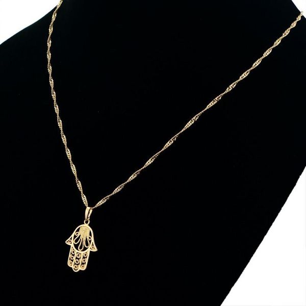 

hand of fatima necklace & pendant iced out water wave chain gold cubic zircon men's women hip hop rock jewelry necklaces, Silver