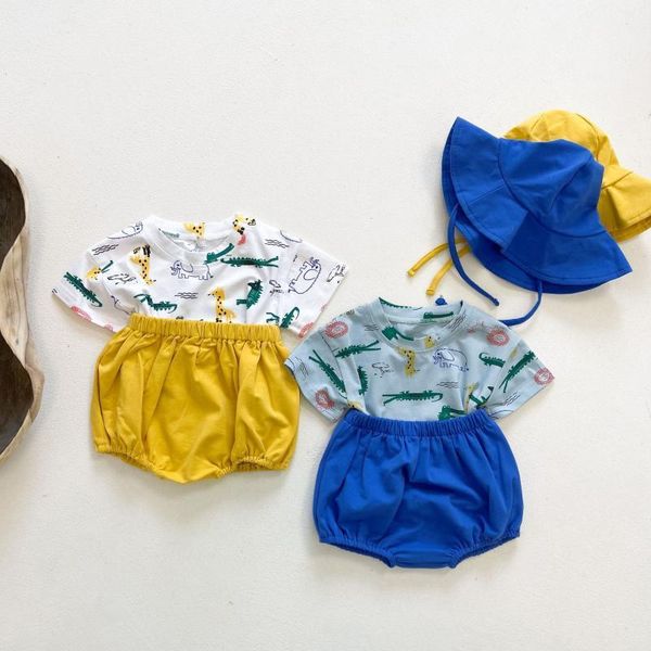 

summer baby girls and boys short sleeve clothing set with hat rompers, Blue