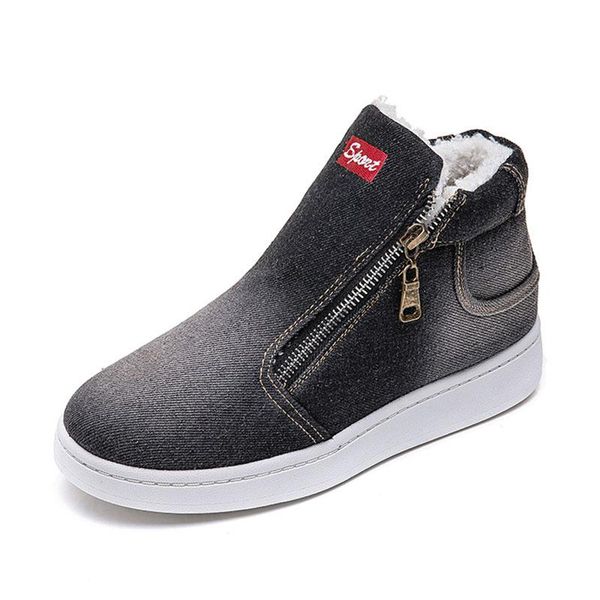 

boots cozulma women winter warm plush lining snow female denim flat skate shoes fashion ankle plus size 35-44, Black