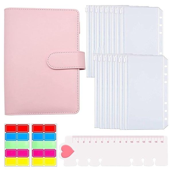 

gift wrap budget binder, envelopes with pu leather 6 ring binder,waterproof cash system label stickers