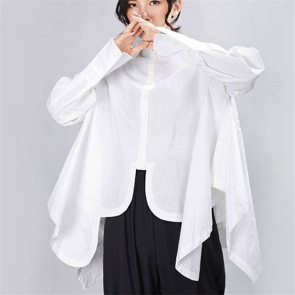 

full sleeve women's irregular shirt blouses black white female blouse 2021 spring fashion tunic turn-down collar shirts &
