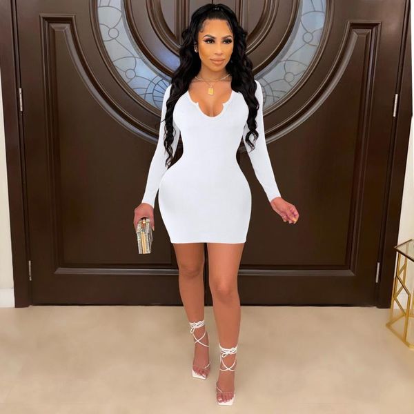 

casual dresses rmsfe 2021 ladies fall solid color low cut v-neck tight long sleeve fashion party nightclub dress, Black;gray