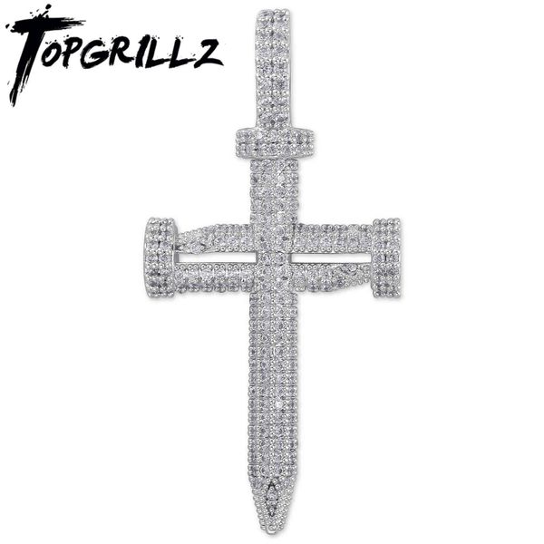 

iced out bling nail cross pendant necklace mens/women micro paved aaa cz hip hop gold silver color charm chains jewelry gift x0509, Black