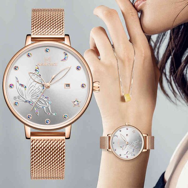 Naviforce Mulheres Assista Luxo Marca Simples Quartz Senhoras Impermeável Relógio de Relógio De Relógios Casuais Relógios Casuais Relógio Reloj Mujer 210517