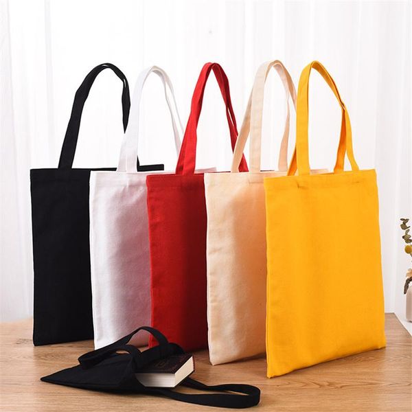 

storage bags 50pcs/lot 4 color blank canvas shopping eco reusable foldable shoulder bag handbag tote cotton wholesale custom