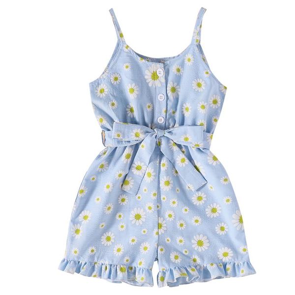 

toddler kids baby girls clothes sleeveless romper buttons floral print short jumpsuit playsuit sunsuit summer outfit with belt jumpsuits, Blue