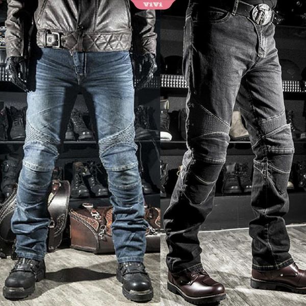 

men's jeans motorcycle safety protection lining long pants with padding, Blue