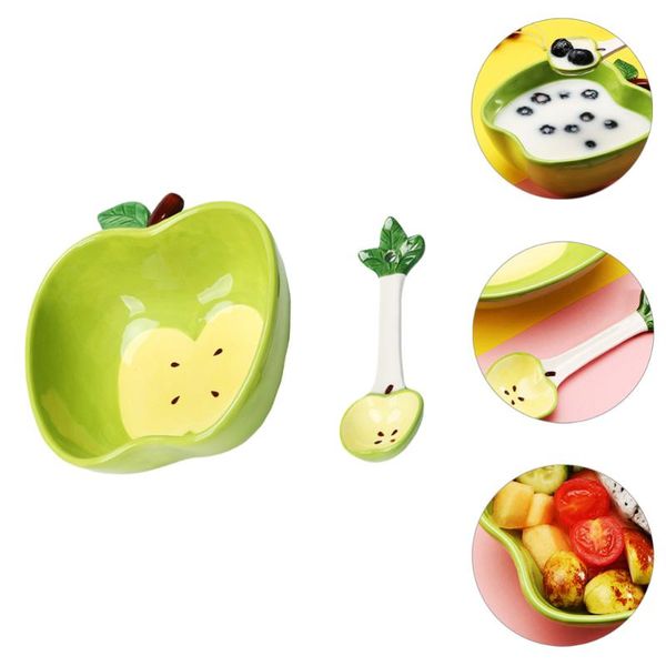 

set apple shape salad bowl kids lovely ceramics with spoon bowls