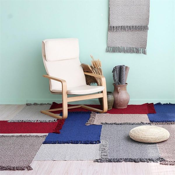 

nordic style solid color floor mat cotton tassel rug kitchen washroom absorbent pad coffee table sofa area carpet dust proof carpets