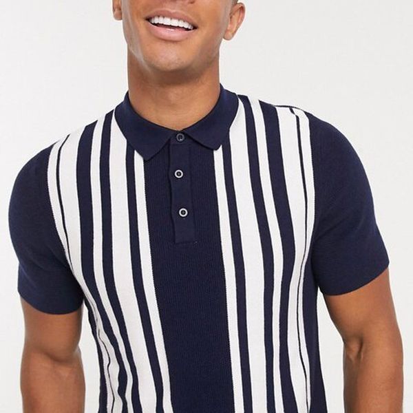 

blue and white striped men s street polo shirt comfortable classic fashion daily travel work party workout, White;black