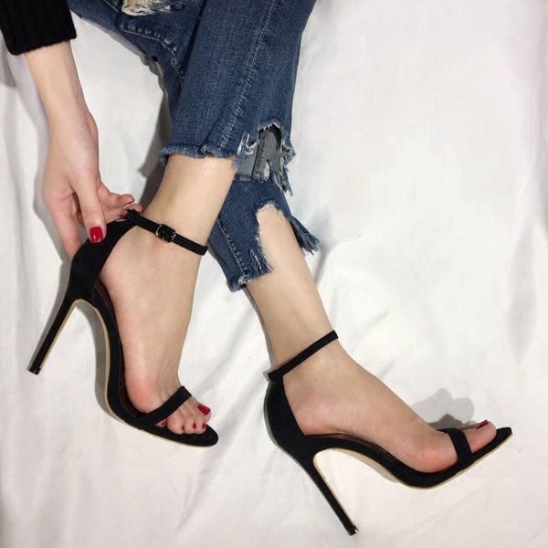 

sandals charming women open toe ankle strap stiletto heel dress elegant wedding party shoes pumps high 10cm 8cm, Black