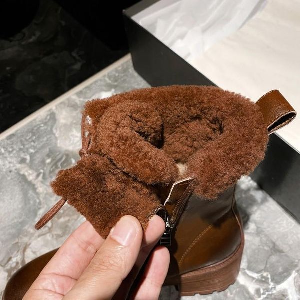 

boots mljuese 2021 women ankle cow leather winter wool blend lace up brown color round toe high heels female riding, Black