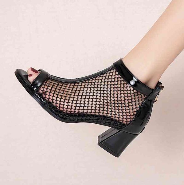 

dress shoes ochanmeb large size 48 12 13 net boots for women ladies open toe summer woman female zipper mesh botas mujer f07u, Black