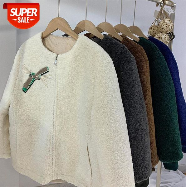 

women's short coat jacket korean style grain fleece western loose lamb cashmere #vb9a, Black