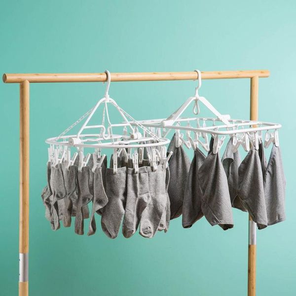 

32/18/16 clips folding drying rack for baby clothes plastic windproof rotating socks underwear hanging hangers & racks