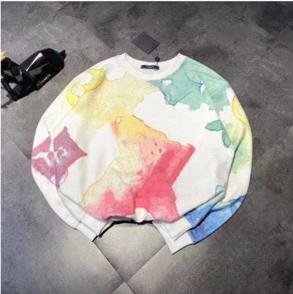 

2021 designer letter v sweatshirt watercolor splash ink smudge round neck hoodie loose men and women the same style, Black
