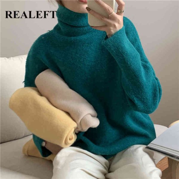 

autumn winter loose turtleneck women's sweater long sleeve solid knitted pullover sweaters female korean style 210428, White;black